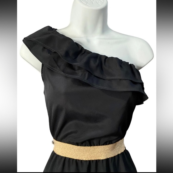 NWT Saks 5th Ave One Shoulder Goddess Eight Sixty Blue Chiffon Mini Dress - Picture 2 of 6